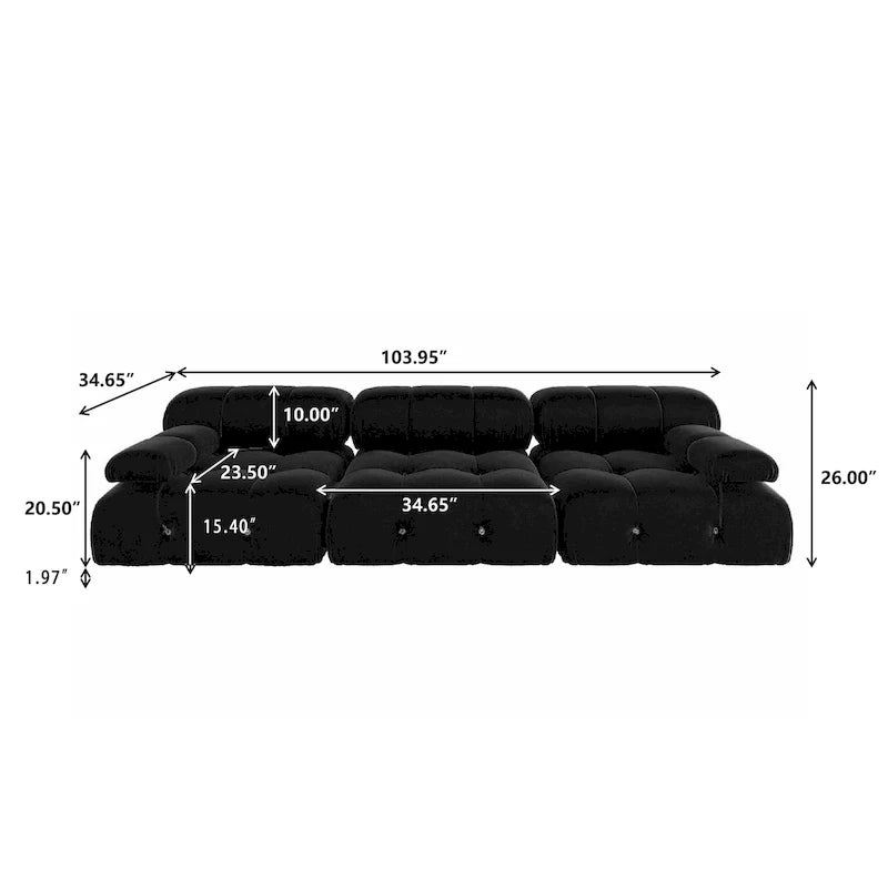 Sofá Seccional Modular Negro Tapizado en Terciopelo