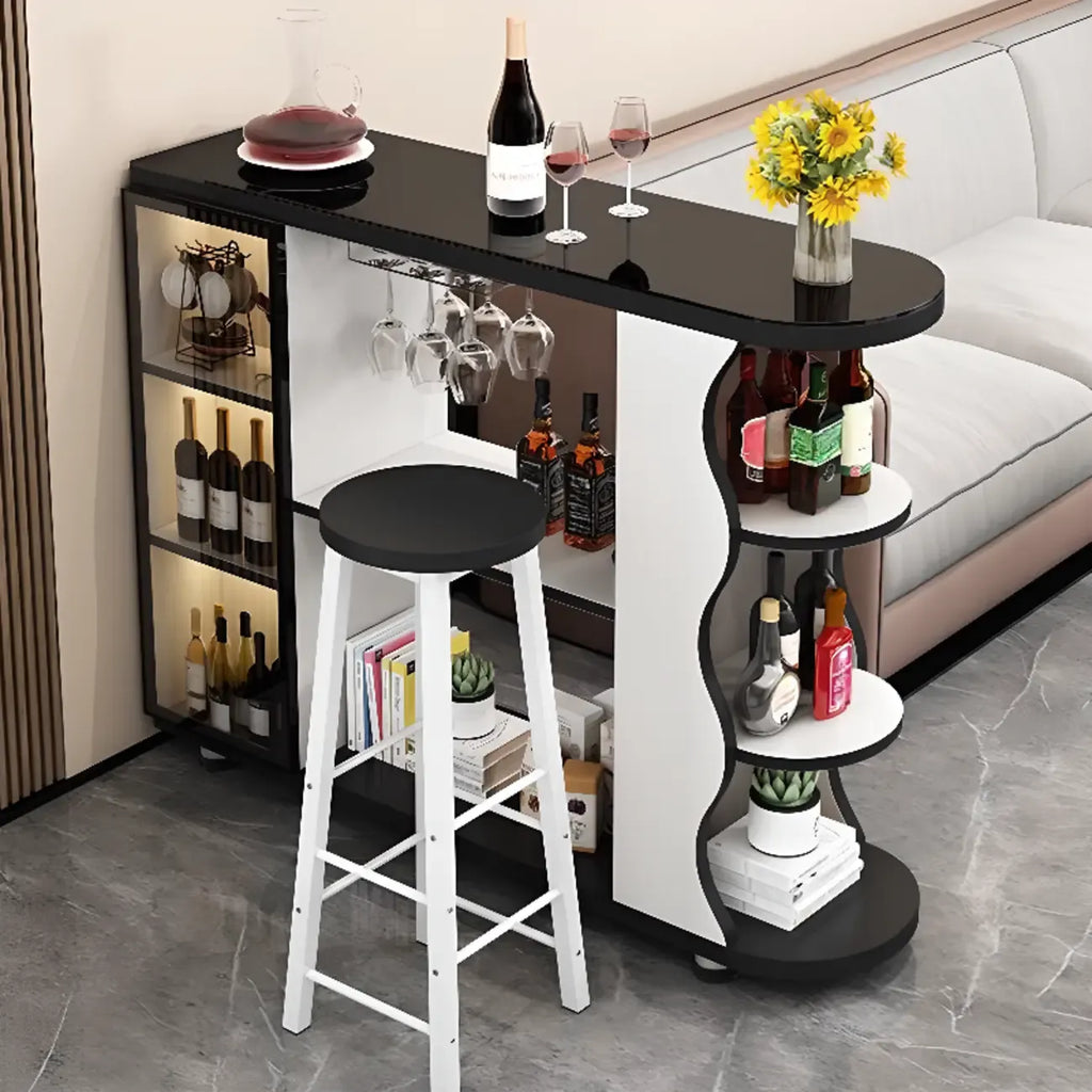 Mesa de bar moderna con tope de piedra de forma libre y almacenamiento para bares en casa