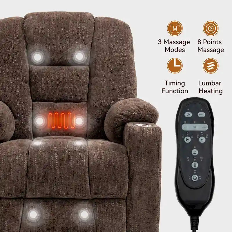 Sillón reclinable Power Lift con masaje y calor, reclinables anchos Lazy Boy extragrandes con USB, puertos tipo C y 2 portavasos de acero