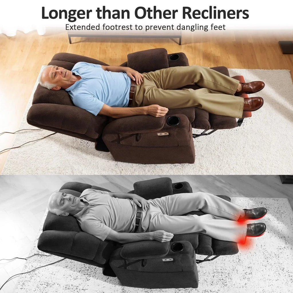 MCombo Sillón reclinable elevador eléctrico con motor dual ancho grande, masaje y doble calefacción para personas mayores altas y corpulentas, tela R7635