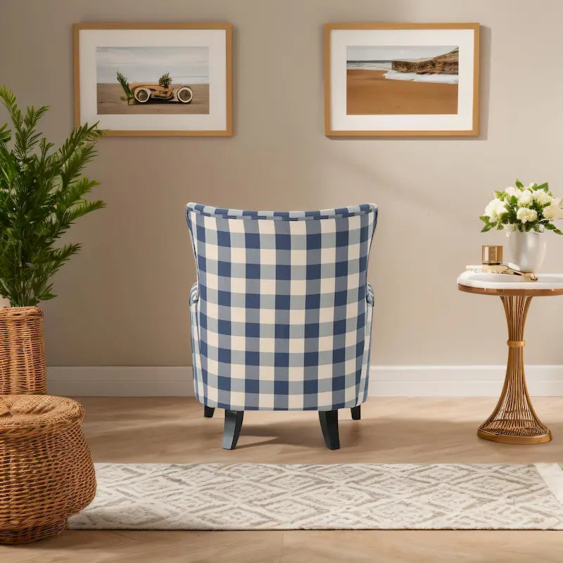 Sillón tapizado de respaldo alto Modern Retro de 30.25 pulgadas con patas de madera para sala de estar