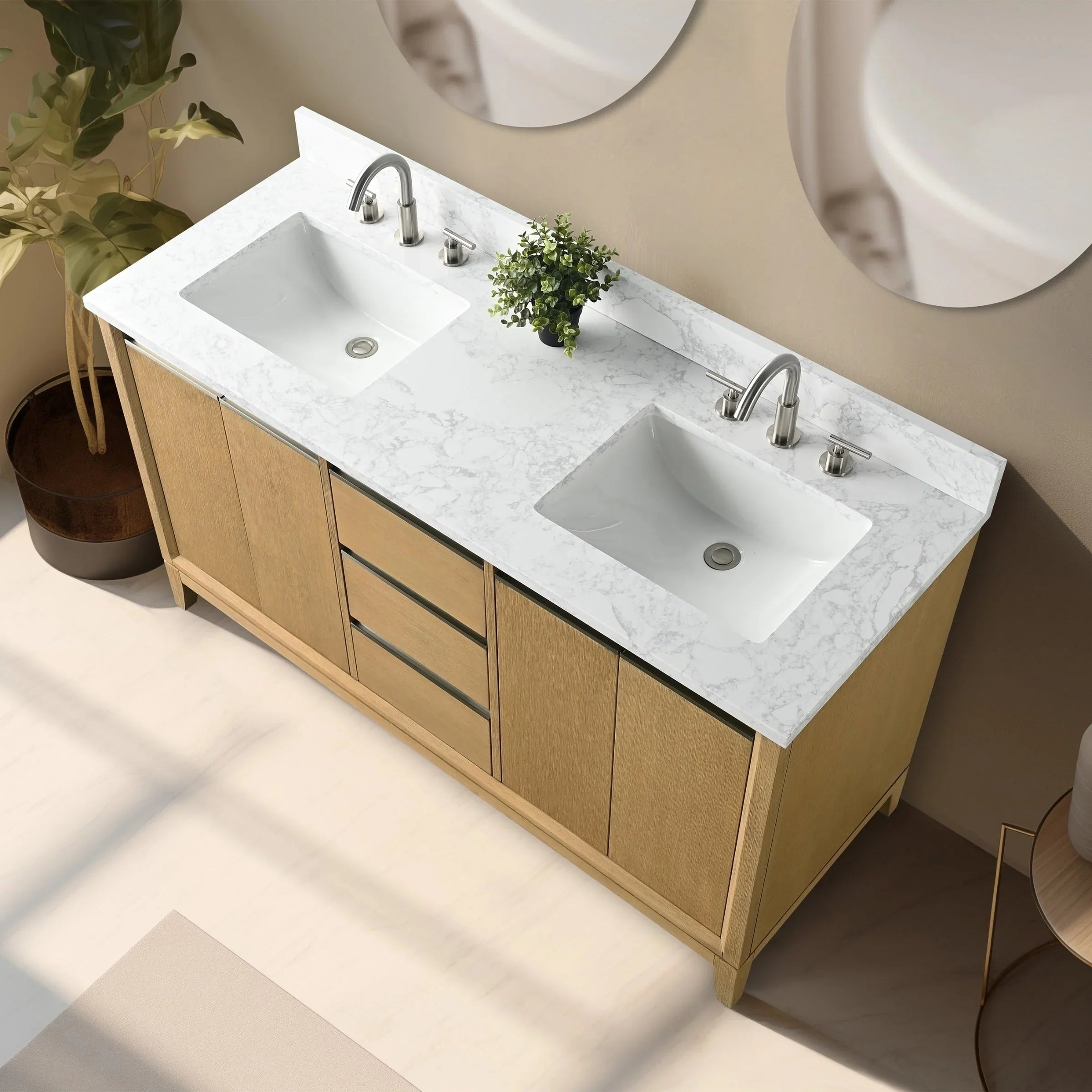 Mueble de baño Vanity Art con lavabo de cerámica y encimera de mármol de ingeniería
