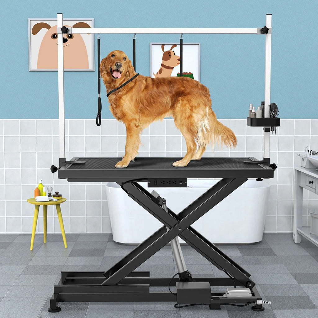Mesa profesional eléctrica para el cuidado de perros grandes - Mesa de peluquería para mascotas de alta resistencia con brazo de aseo de aluminio - 50'' Ancho