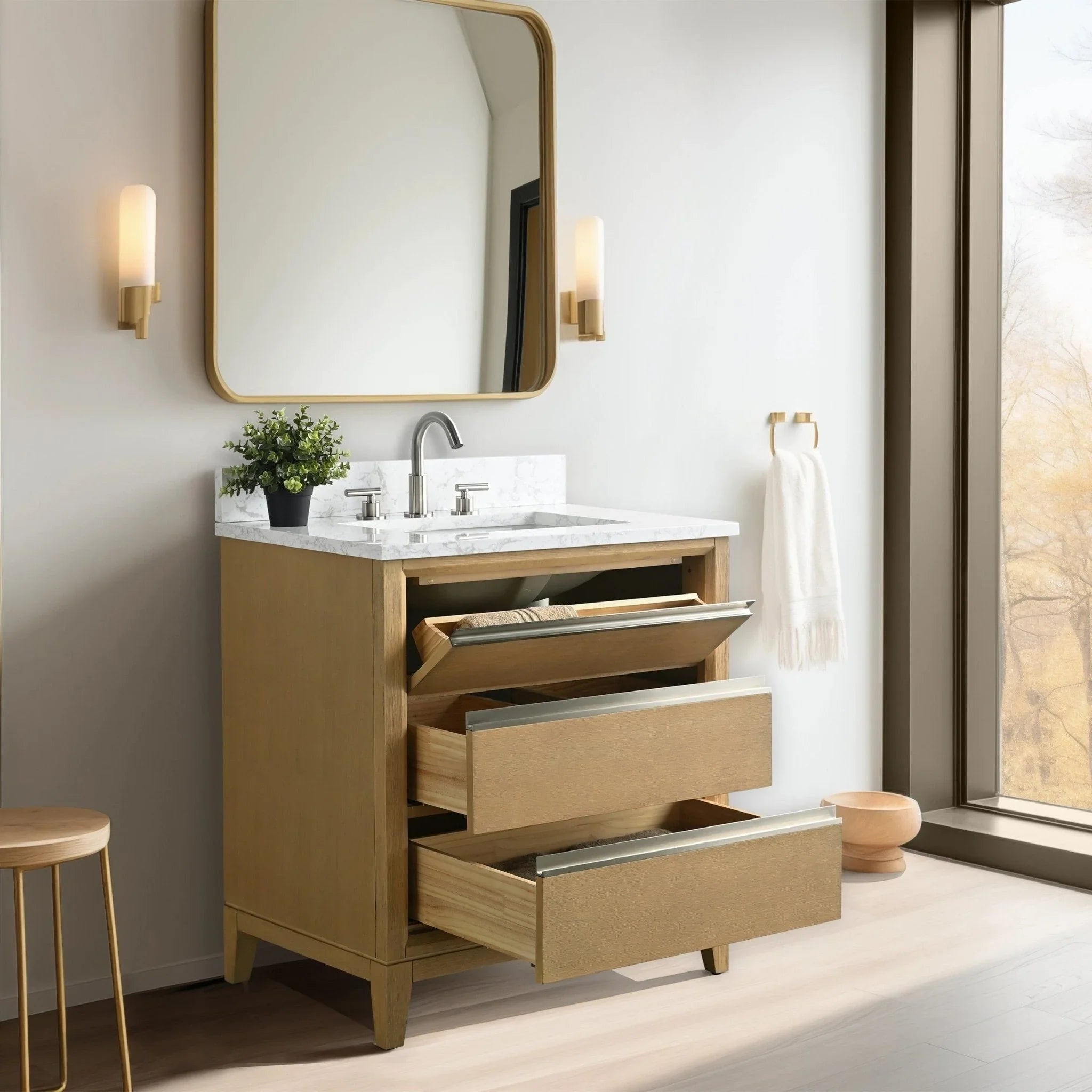 Mueble de baño Vanity Art con lavabo de cerámica y encimera de mármol de ingeniería