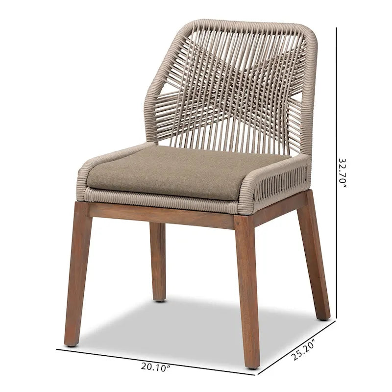Silla de comedor moderna de caoba de estilo transicional con cuerda trenzada – Gris