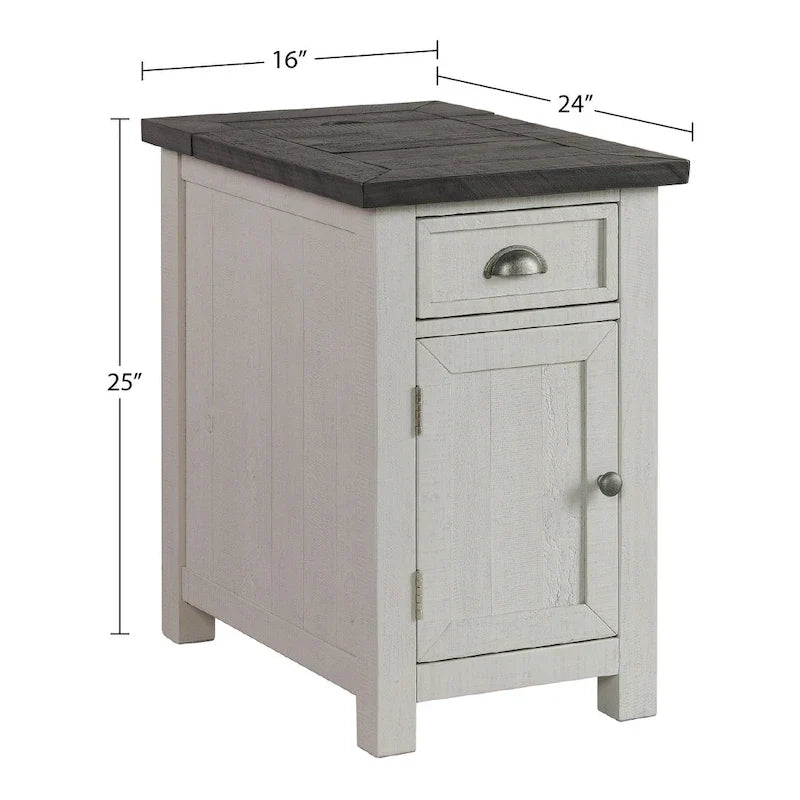 Mesa auxiliar Monterey de madera maciza con tomas de corriente ocultas