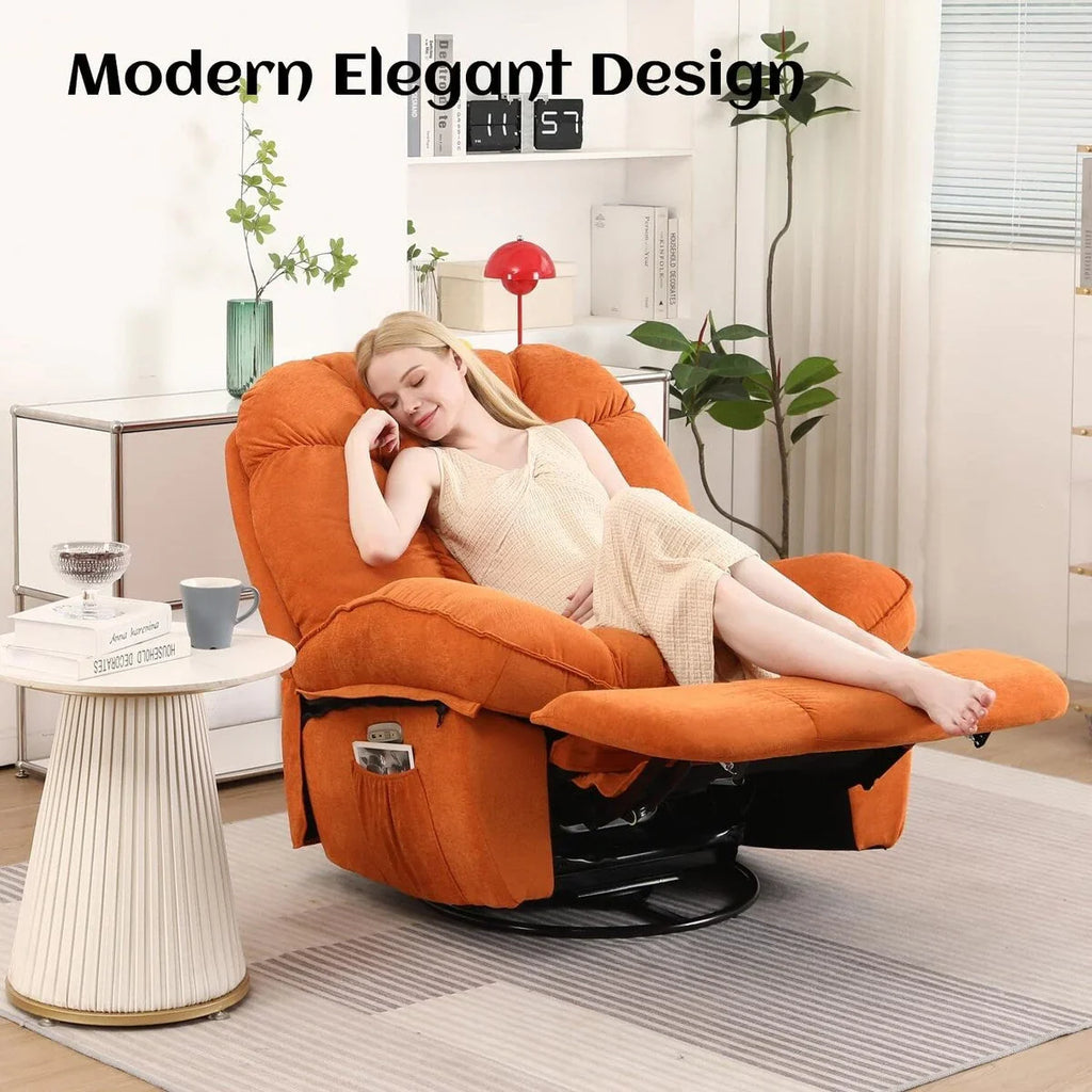 XINMICS Sillón Reclinable Eléctrico Giratorio, Sillones Reclinables Mecedora con Masaje y Calefacción, USB, USB-C y Bolsillo Lateral