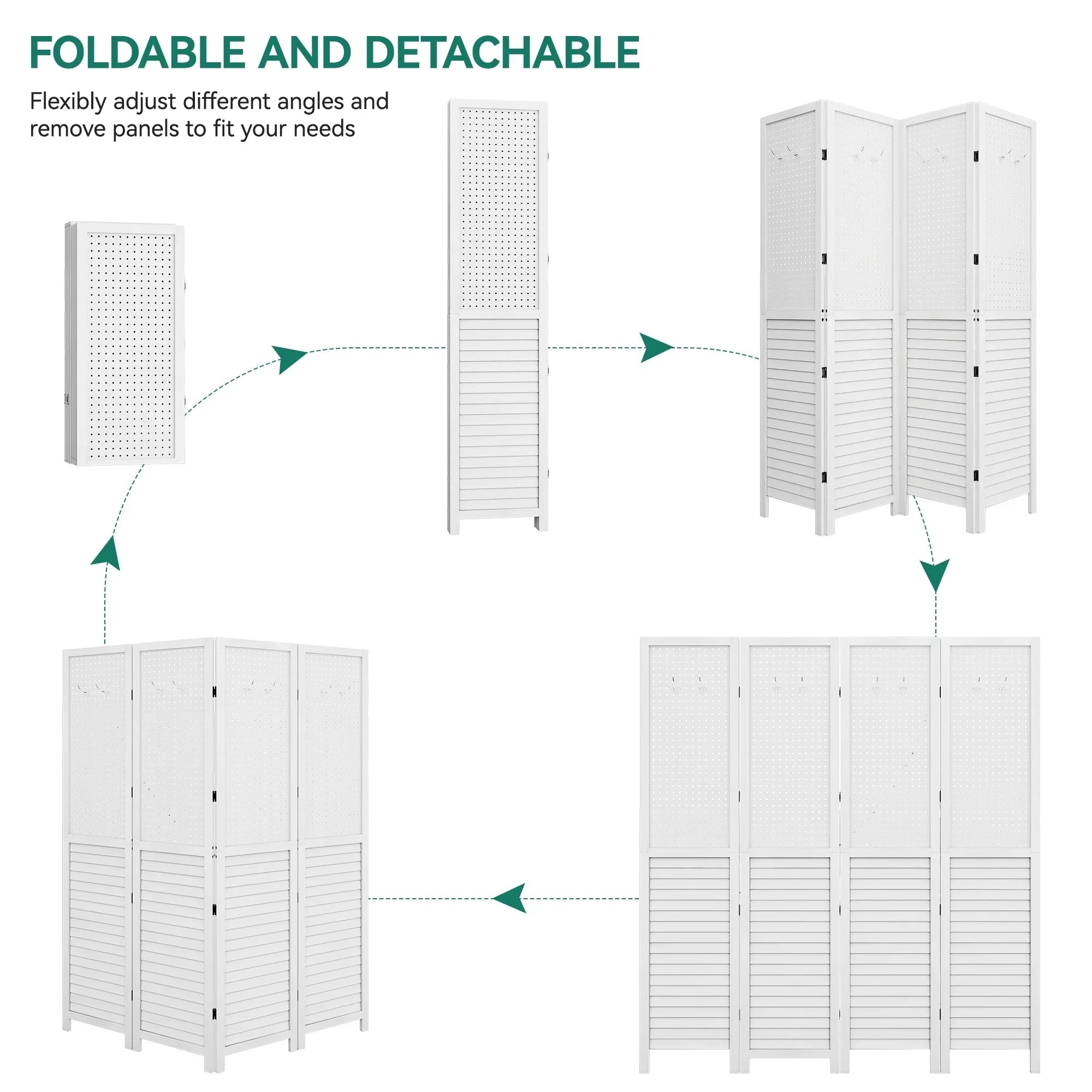Moasis 67 Divisor de ambiente de madera de 4 paneles, blanco