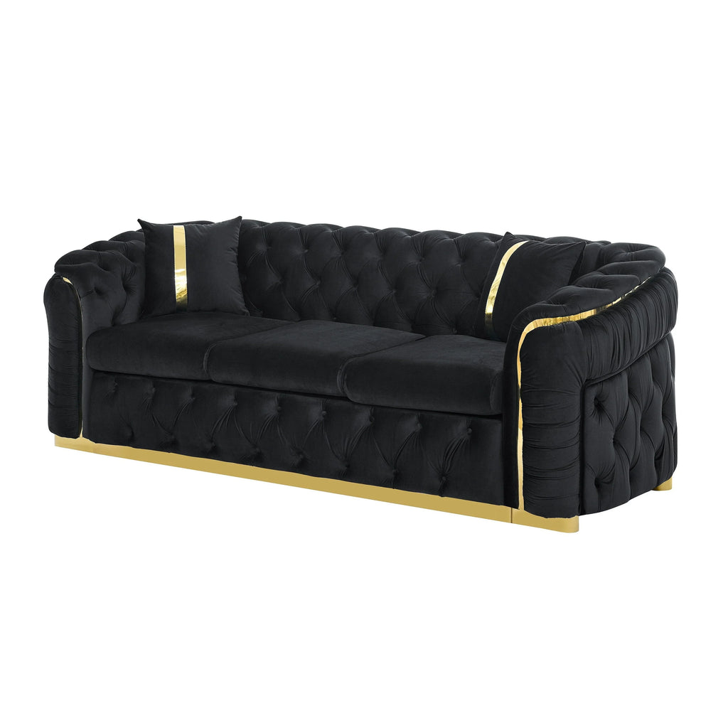 Sofá de 3 plazas Velvet de 90.6 con 2 cojines, cojines de alta densidad, detalles dorados y almohadas