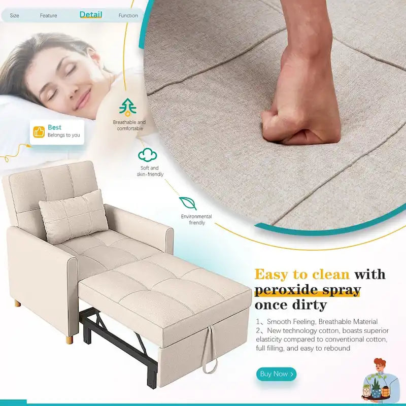Sofá cama individual 3 en 1 AECOJOY con almohada y respaldo convertible