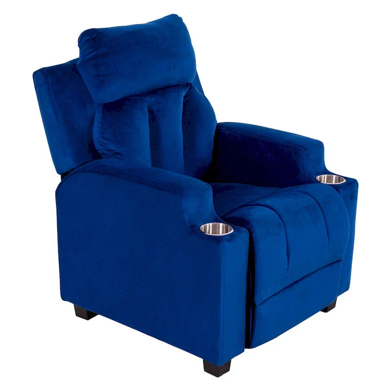 Sillón Reclinable Deluxe para Niños con Reposapiés, Reposacabezas y 2 Portavasos, Reclinable Infantil de Microfibra para Mayores de 3 Años