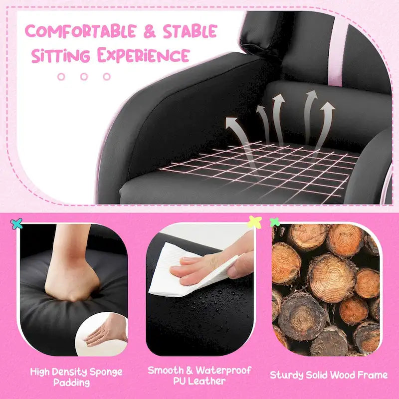 Sillón reclinable para niños Gymax, sofá ergonómico de cuero con reposapiés