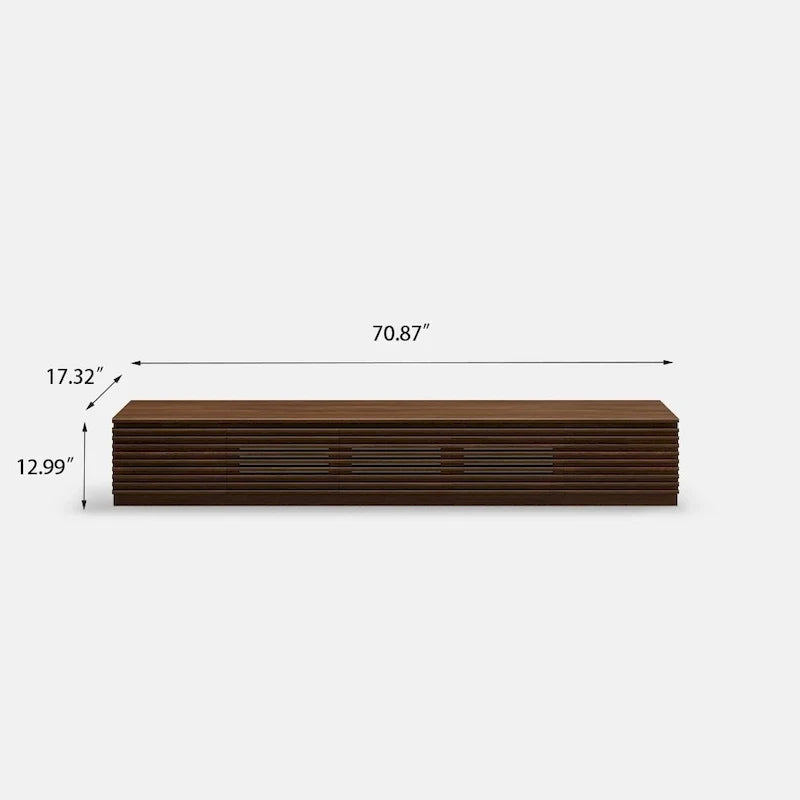 Mueble de TV Minimalista con CajonesMueble de TV de Madera Maciza con Armarios, Puerta Abatible, Chapa de Nogal, Completamente Ensamblado