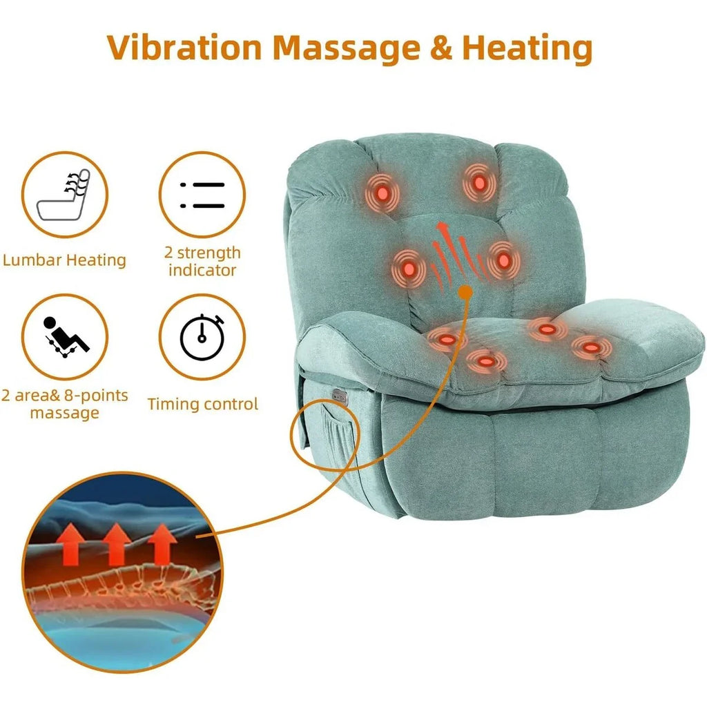 XINMICS Sillón Reclinable Eléctrico Giratorio, Sillones Reclinables Mecedora con Masaje y Calefacción, USB, USB-C y Bolsillo Lateral