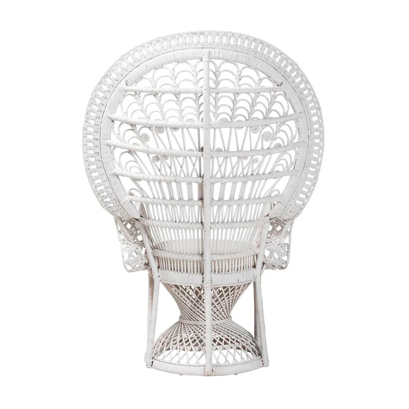 Silla pavo real moderna de mimbre natural blanco bohemio