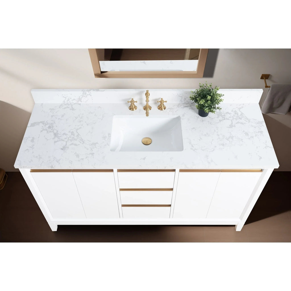 Mueble de baño Vanity Art con lavabo de cerámica y encimera de mármol de ingeniería