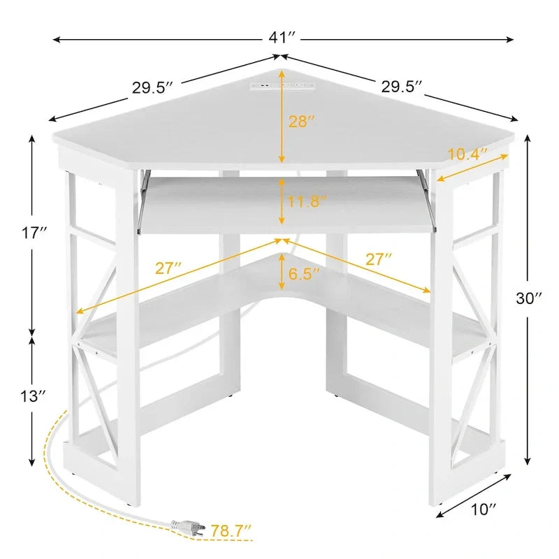 Escritorio de esquina, escritorio pequeño con enchufes, mesa de esquina para espacios pequeños, escritorio de computadora con puertos USB, escritorio triangular con almacenamiento