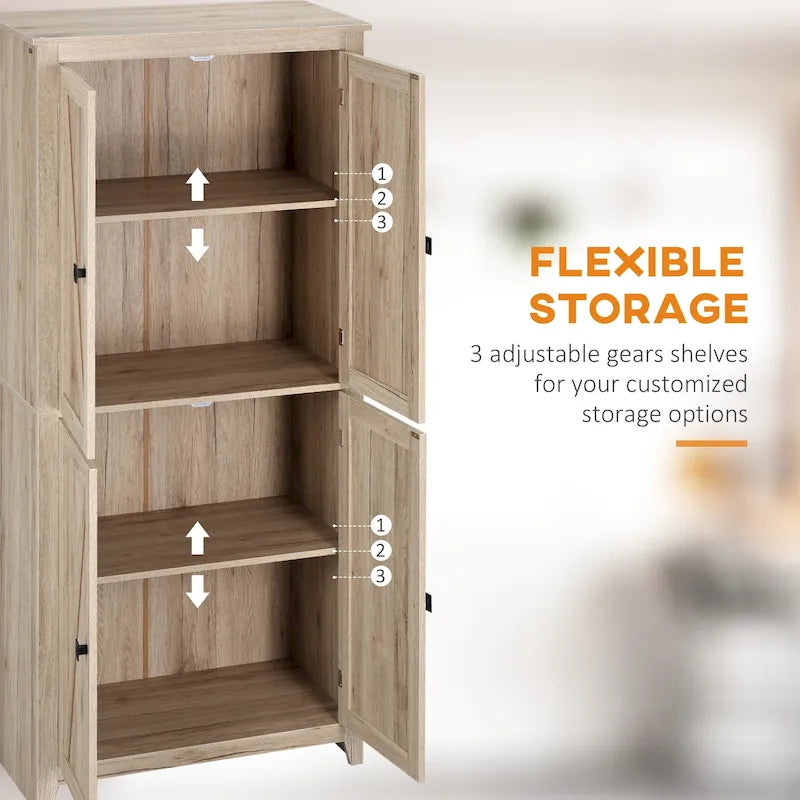 HOMCOM Armario de cocina independiente de 72 pulgadas con 4 puertas, organizador de almacenamiento con 4 niveles y estantes ajustables, blanco