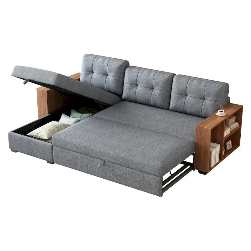 Sofá seccional convertible con cama extraíble y chaise longue con almacenaje oculto