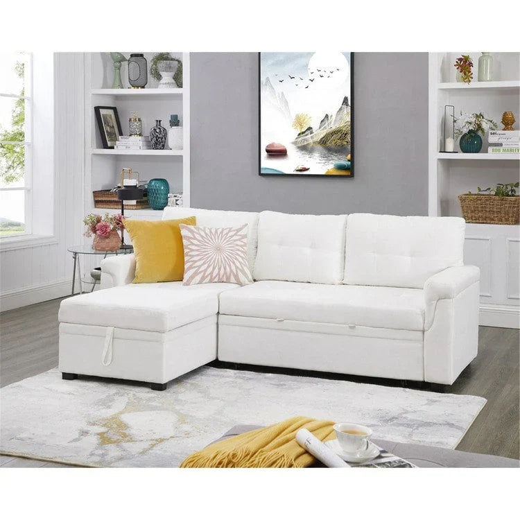 Sofá seccional reversible convertible con cama extraíble, chaise longue con almacenamiento oculto y patas duraderas
