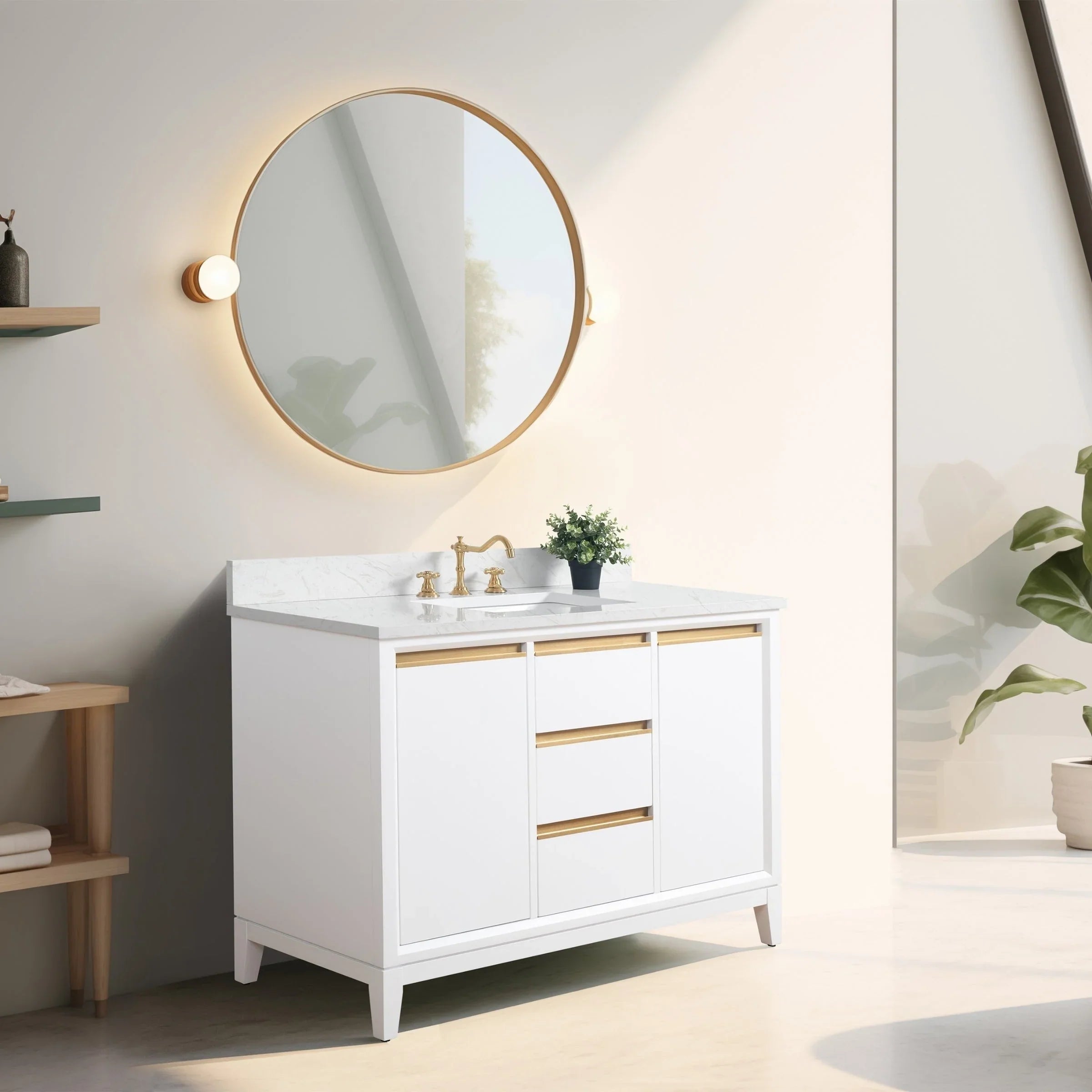 Mueble de baño Vanity Art con lavabo de cerámica y encimera de mármol de ingeniería