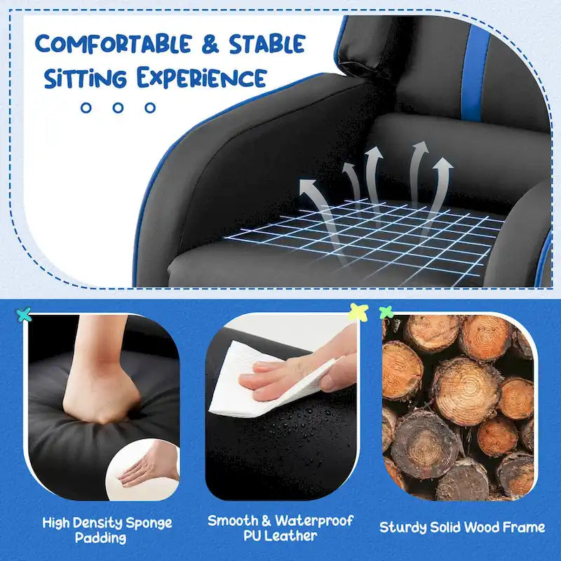 Sillón reclinable para niños Gymax, sofá ergonómico de cuero con reposapiés