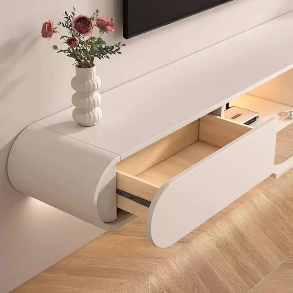 Mueble de TV Flotante de Madera Blanca con Almacenamiento para Sala de Estar