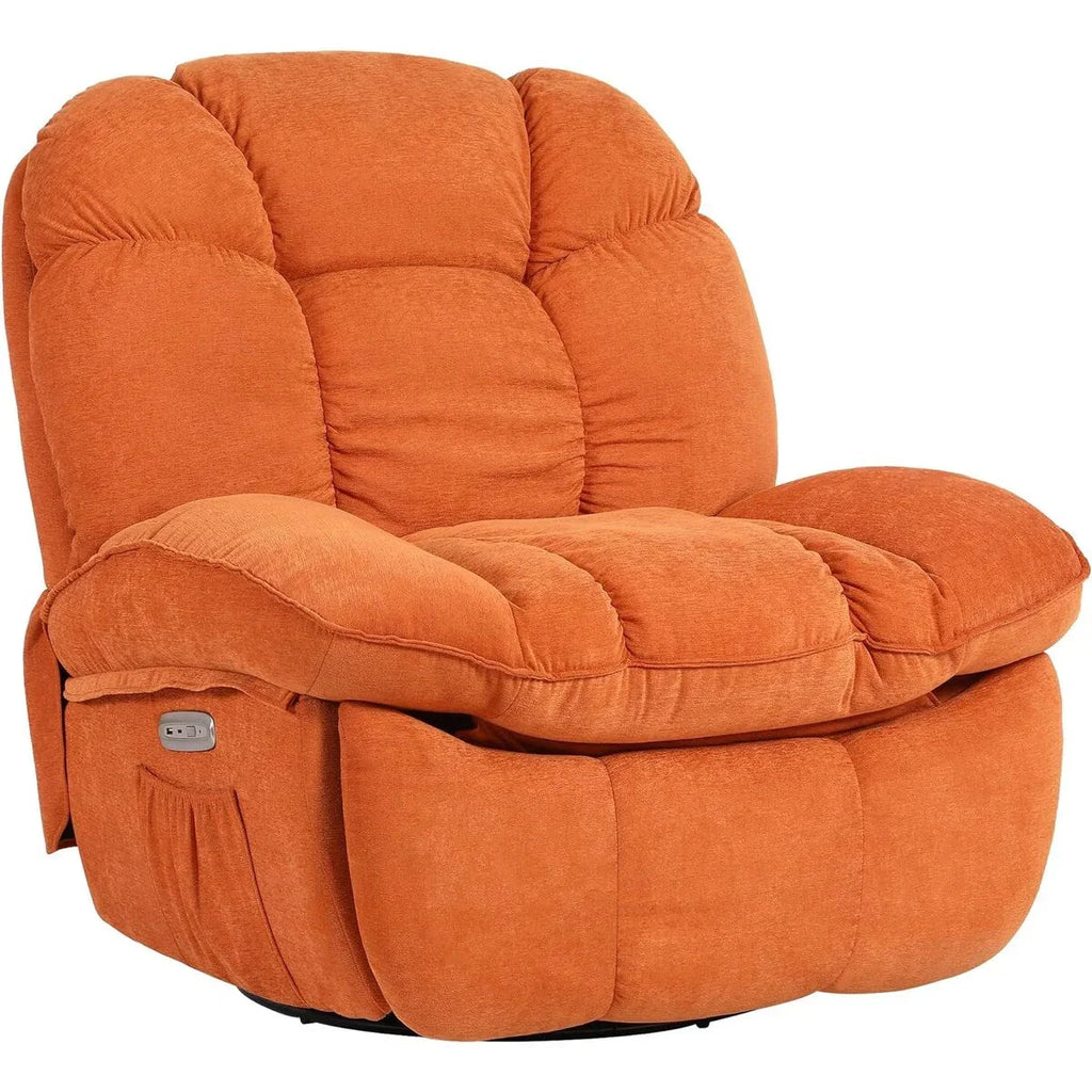 XINMICS Sillón Reclinable Eléctrico Giratorio, Sillones Reclinables Mecedora con Masaje y Calefacción, USB, USB-C y Bolsillo Lateral