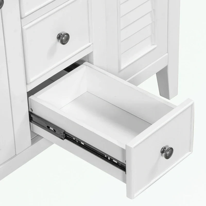 Mueble de baño con lavabo cerámico, dos armarios y cinco cajones
