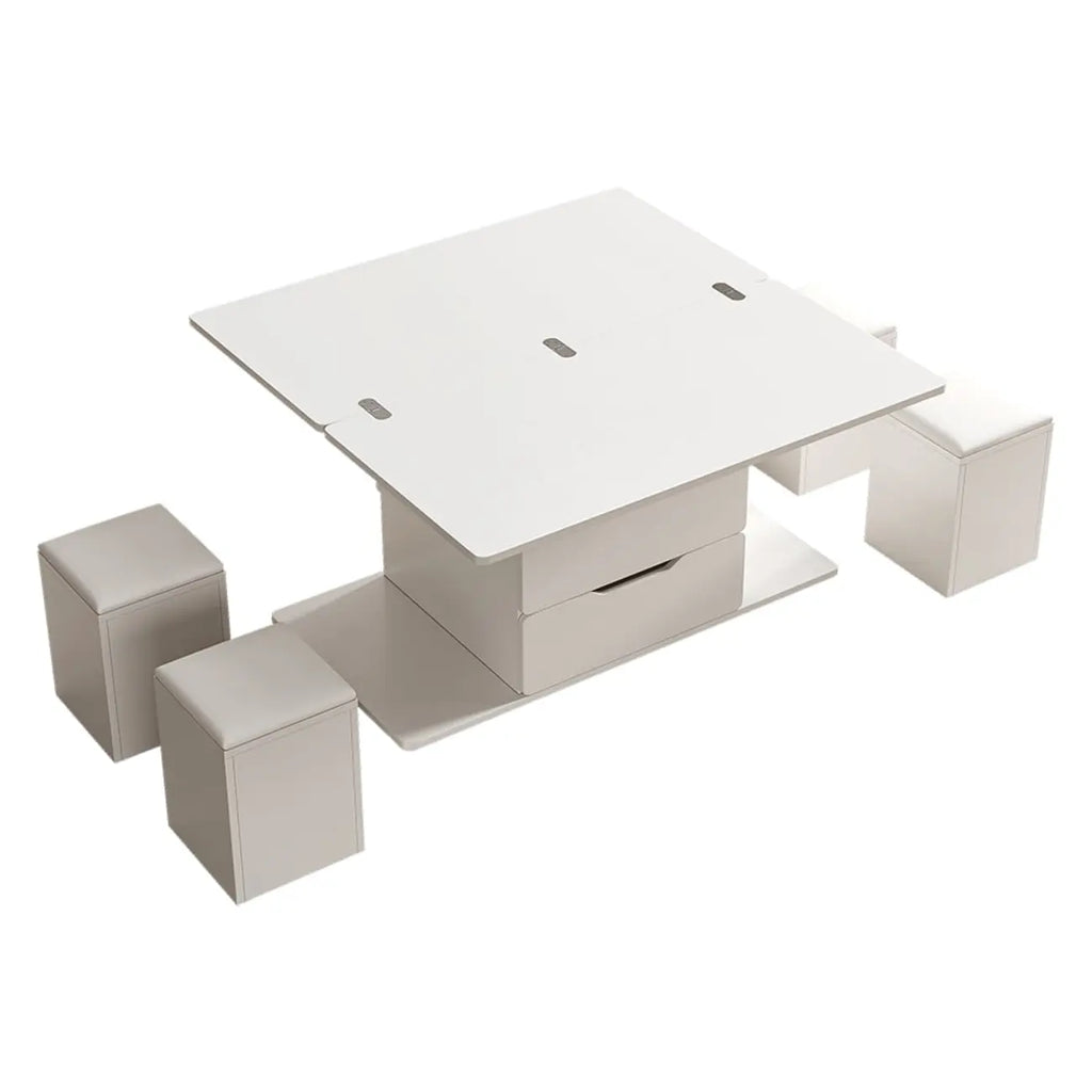 Mesa de centro elevable y plegable con 4 taburetes y almacenamiento