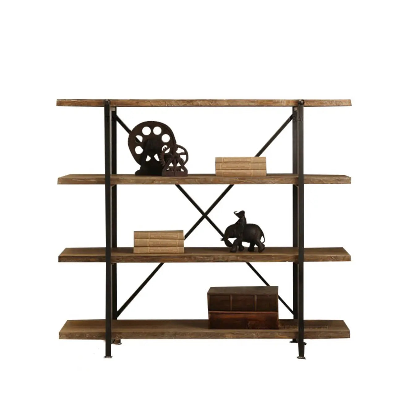 Estantería de pared industrial de madera y metal con 4 estantes