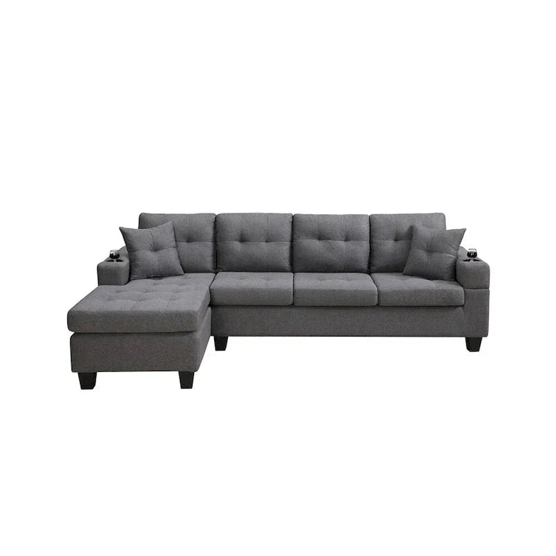 Sofá Seccional para Sala de Estar con Chaise Longue en Forma de L y portavasos