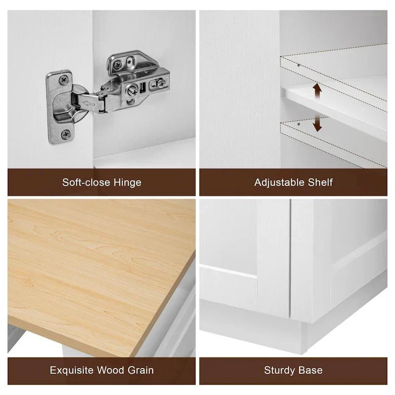 82.7 Isla de cocina de madera para 4-6 personas con mesa de comedor extensible y almacenamiento doble