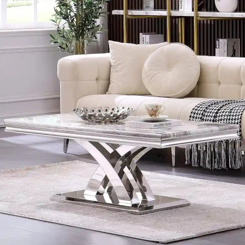 Mesa de centro moderna de 48" rectangular con base en X, mesas de centro tipo pedestal para sala de estar