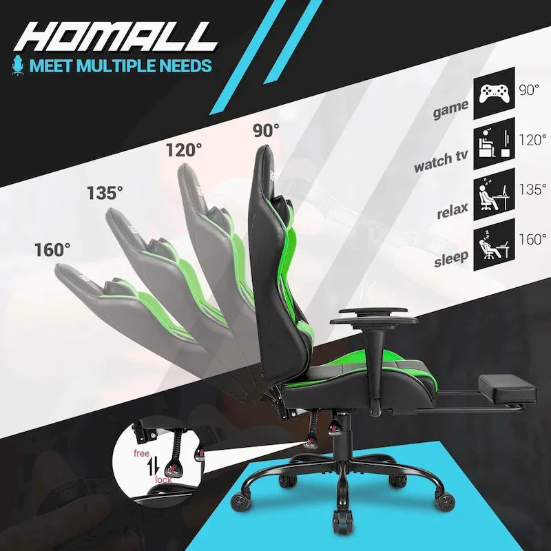 Silla Gamer con Reposapiés - Silla de Escritorio Ergonómica