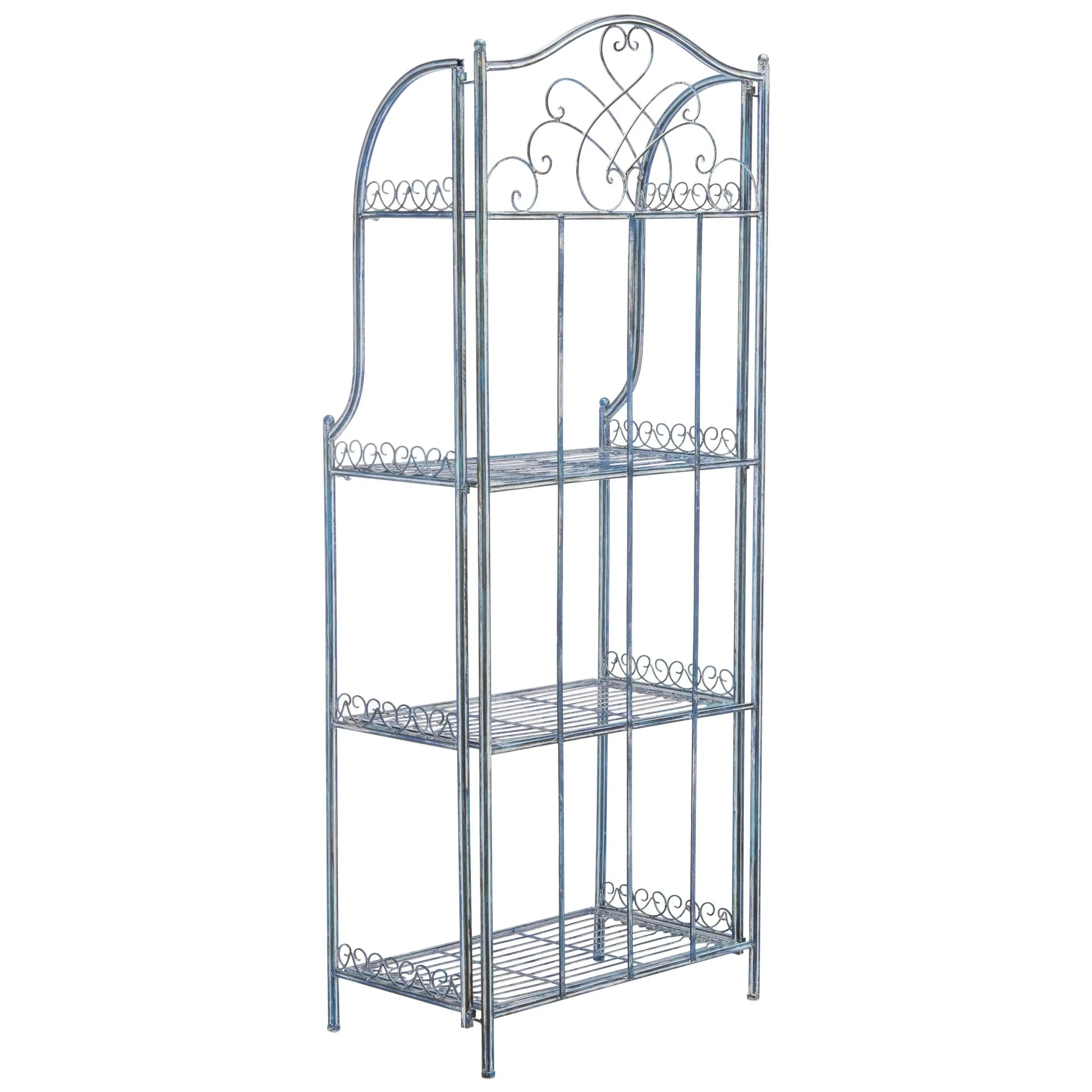 SAFAVIEH Bryn Estantería de panadero victoriana de hierro forjado de 4 niveles para exteriores - 25 pulg. An. x 15 pulg. Prof. x 63 pulg. Al. - 25 An. x 15 Prof. x 63 Al.
