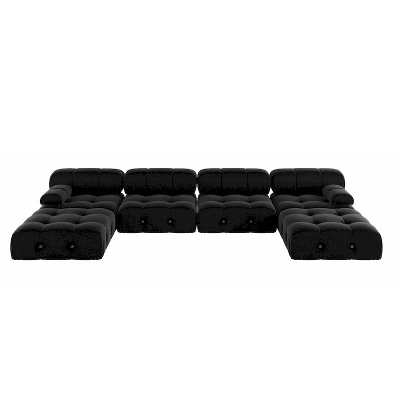 Sofá Seccional Modular Negro Tapizado en Terciopelo