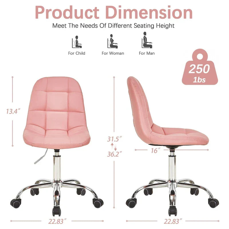 Silla de oficina en casa sin brazos Javlergo, silla de escritorio de computadora con ruedas y altura ajustable