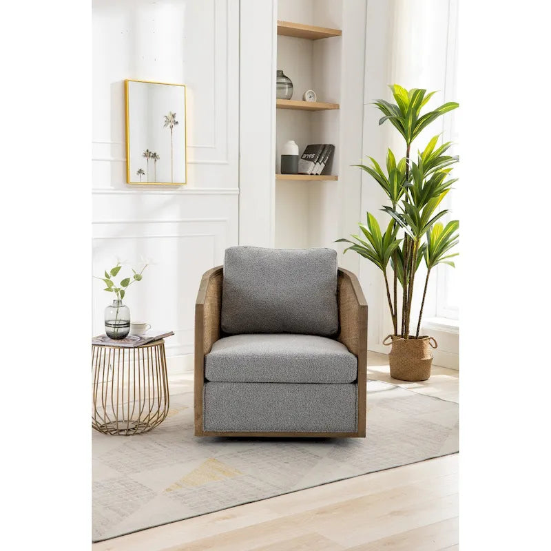 Sillón Giratorio de Barril, Cómodo Sillón Redondo Decorativo, Sillón Club Giratorio de Barril de 360 Grados, Sillón de Ocio con Estructura Tejida de Ratán