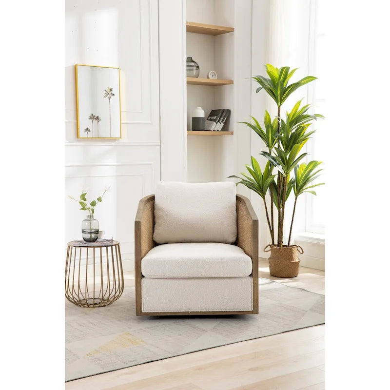 Sillón Giratorio de Barril, Cómodo Sillón Redondo Decorativo, Sillón Club Giratorio de Barril de 360 Grados, Sillón de Ocio con Estructura Tejida de Ratán