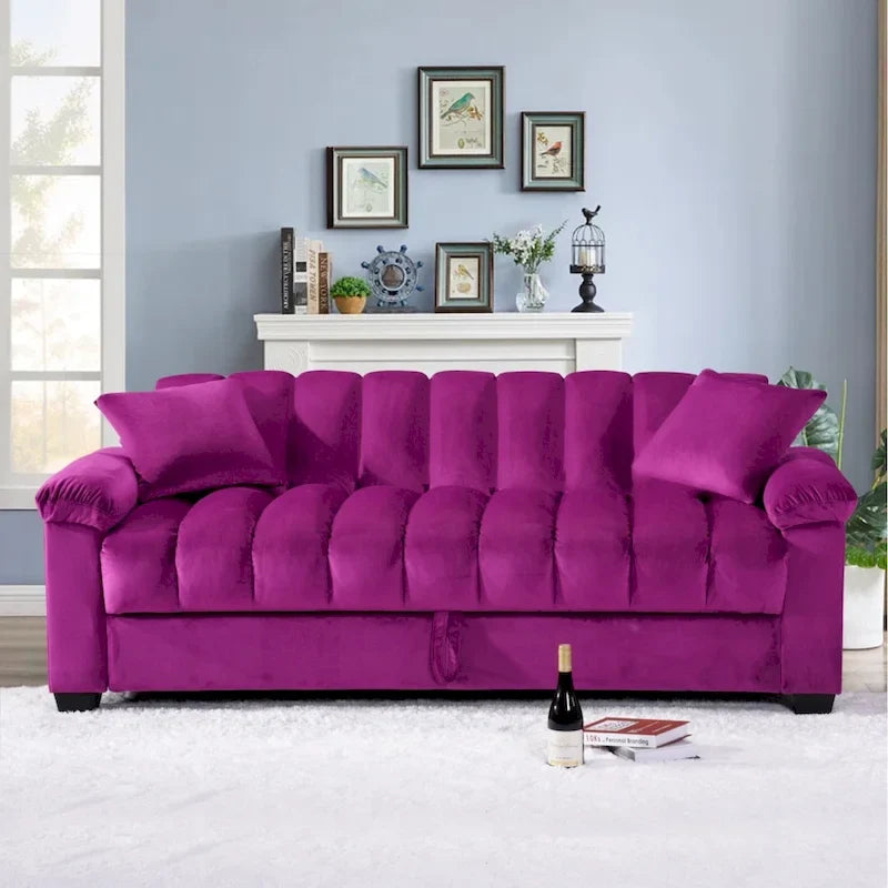 Sofá cama convertible de almacenamiento de terciopelo de 82.7" con 2 almohadas