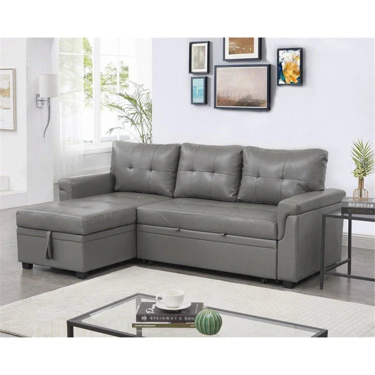Sofá seccional reversible convertible con cama extraíble, chaise longue con almacenamiento oculto y patas duraderas