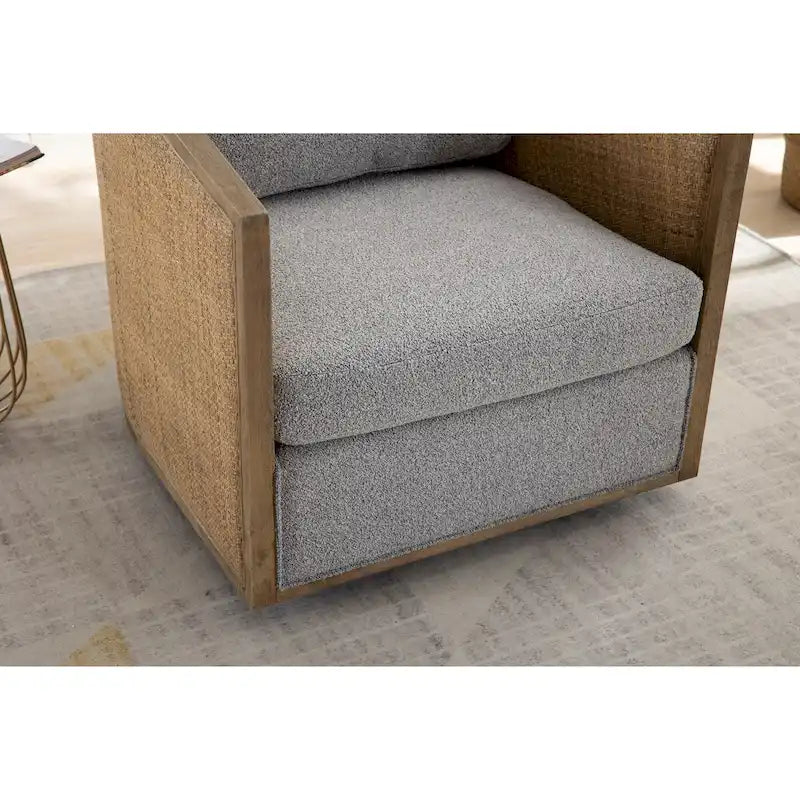 Sillón Giratorio de Barril, Cómodo Sillón Redondo Decorativo, Sillón Club Giratorio de Barril de 360 Grados, Sillón de Ocio con Estructura Tejida de Ratán