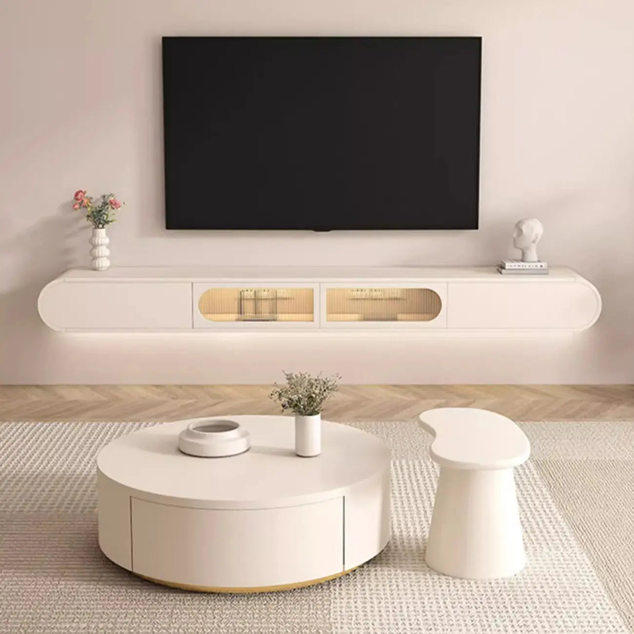 Mueble de TV Flotante de Madera Blanca con Almacenamiento para Sala de Estar
