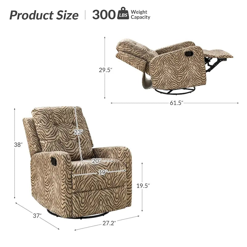 Arlette Sillón Reclinable Giratorio Manual Floral Contemporáneo con Respaldo Capitaneado