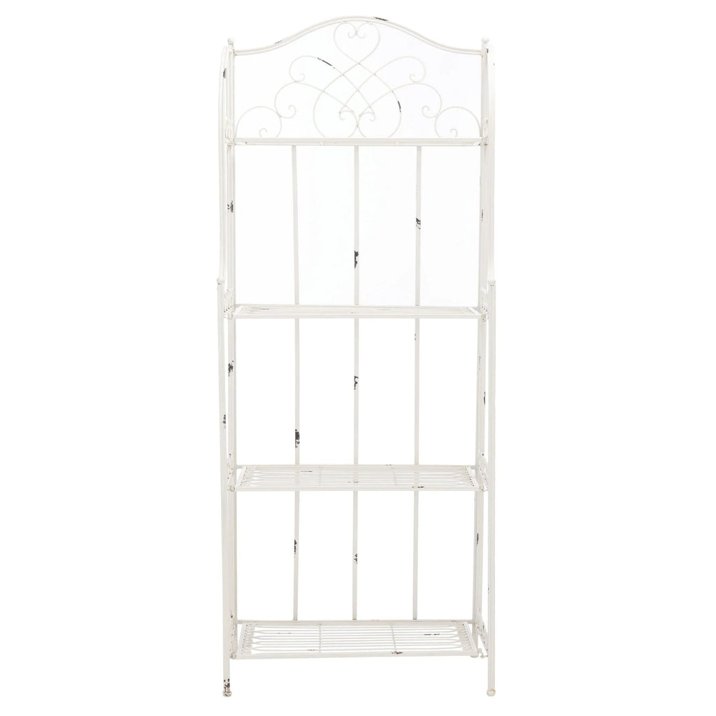 SAFAVIEH Bryn Estantería de panadero victoriana de hierro forjado de 4 niveles para exteriores - 25 pulg. An. x 15 pulg. Prof. x 63 pulg. Al. - 25 An. x 15 Prof. x 63 Al.