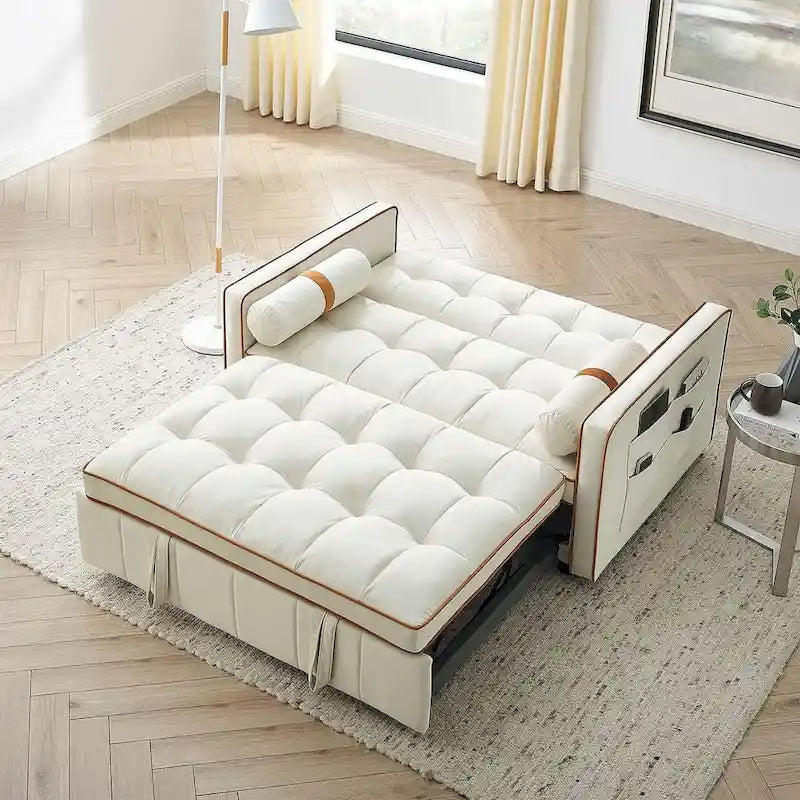 Sofá Cama Extraíble Multifuncional de Terciopelo con Respaldo Reclinable Ajustable con Almohadas - N/A