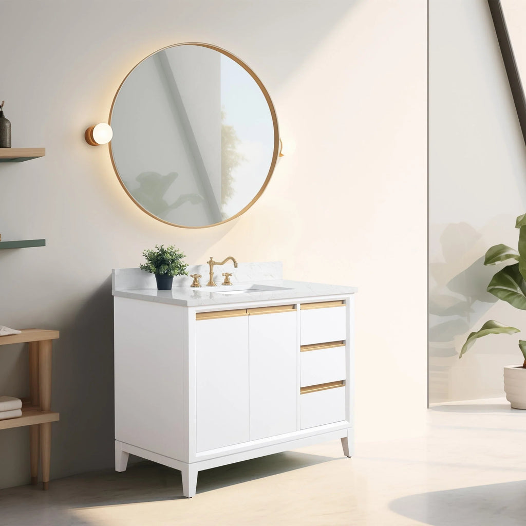 Mueble de baño Vanity Art con lavabo de cerámica y encimera de mármol de ingeniería