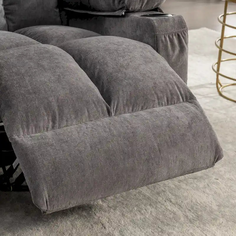 Reclinable extragrande gris con calor y masaje, reclinación de 150°, balanceo de 30°, carga USB y 2 portavasos