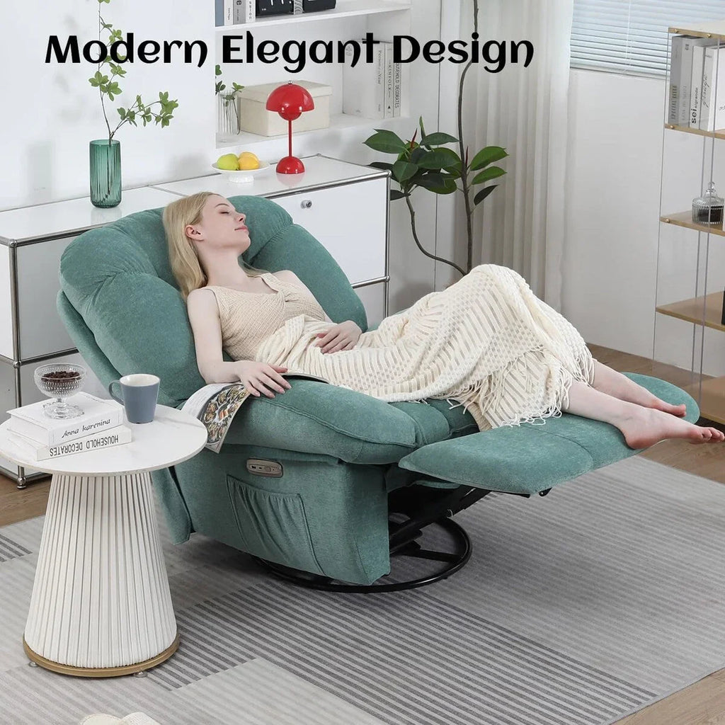 XINMICS Sillón Reclinable Eléctrico Giratorio, Sillones Reclinables Mecedora con Masaje y Calefacción, USB, USB-C y Bolsillo Lateral
